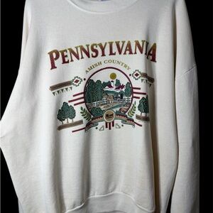 Jerzees Cream Crewneck Sweater with Pennsylvania Amish Design